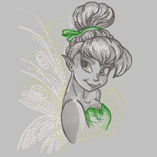 Tinkerbell fairy greyscale embroidery design - Embroidery Design