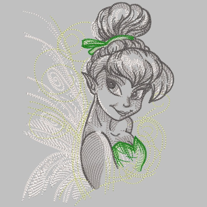 Tinkerbell fairy greyscale embroidery design - Embroidery Design