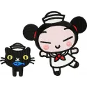 Pucca Dancing with a Cat embroidery design - Embroidery Design