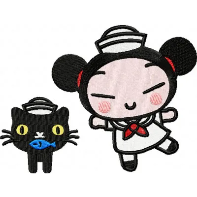 Pucca Dancing with a Cat embroidery design - Embroidery Design