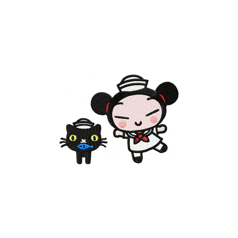 Pucca Dancing with a Cat embroidery design - Embroidery Design