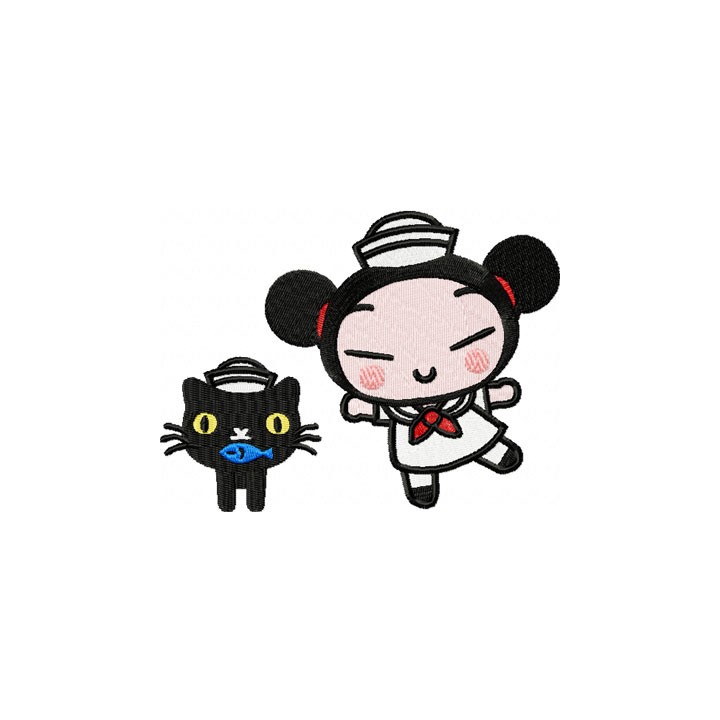 Pucca Dancing with a Cat embroidery design - Embroidery Design