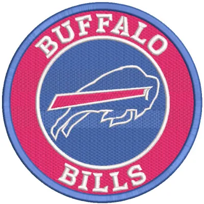 Buffalo Bills round logo embroidery design featuring the iconic blue and red team colors.