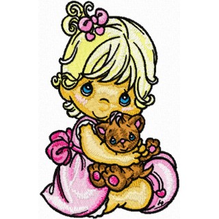 Precious Moments Girl and Toy embroidery design - Embroidery Design