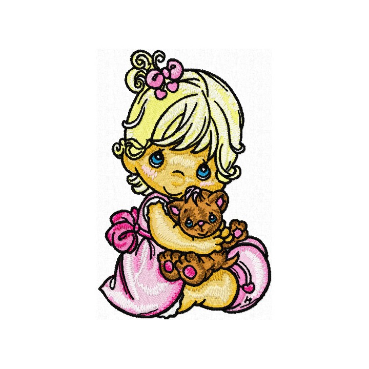 Precious Moments Girl and Toy embroidery design - Embroidery Design