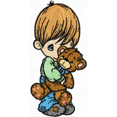 Boy with Bear Digital Embroidery Pattern - Sweet Baby Design