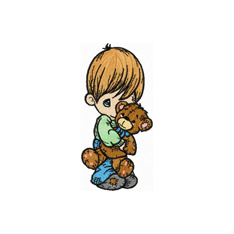 Boy with Bear Digital Embroidery Pattern - Sweet Baby Design