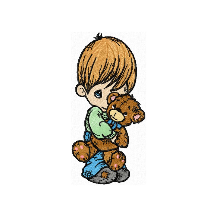 Boy with Bear embroidery design - Embroidery Design