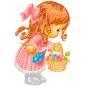Little Cute Girl with a Basket of Flowers embroidery design - Embroidery Design