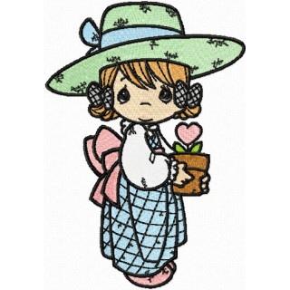 Precious Moments Girl with Flower embroidery design - Embroidery Design