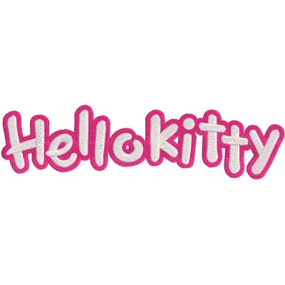 Hello Kitty logo embroidery design featuring the iconic character's face with a bow, on a soft fabric background.