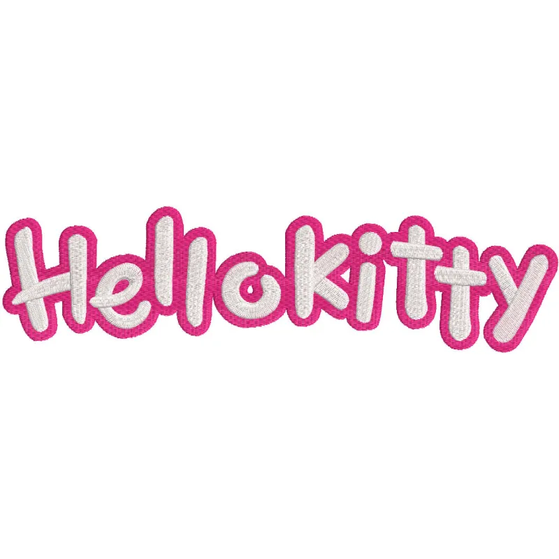 Hello Kitty logo embroidery design featuring the iconic character's face with a bow, on a soft fabric background.