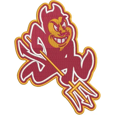 Arizona State Sun Devils original logo embroidery design featuring the iconic maroon and gold colors.