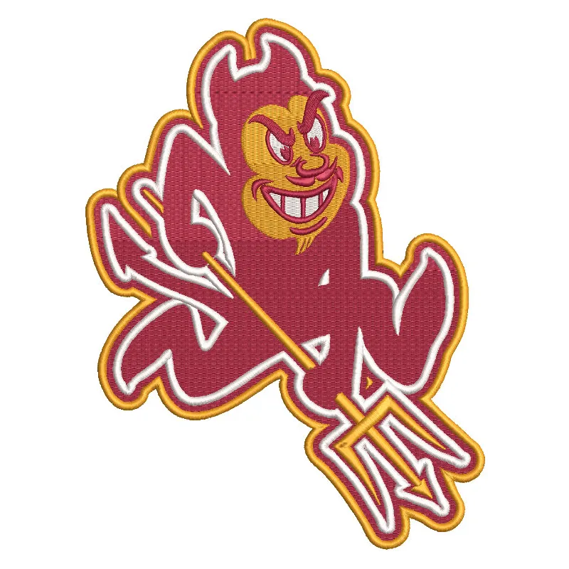 Arizona State Sun Devils original logo embroidery design featuring the iconic maroon and gold colors.