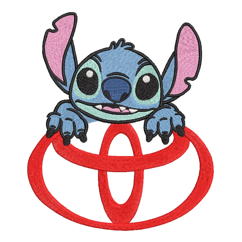 Stitch Toyota logo embroidery design featuring the iconic Toyota emblem in vibrant colors on fabric.