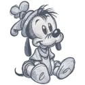 Sitting baby goofy sketch embroidery design featuring a playful, whimsical baby character in a fun pose.