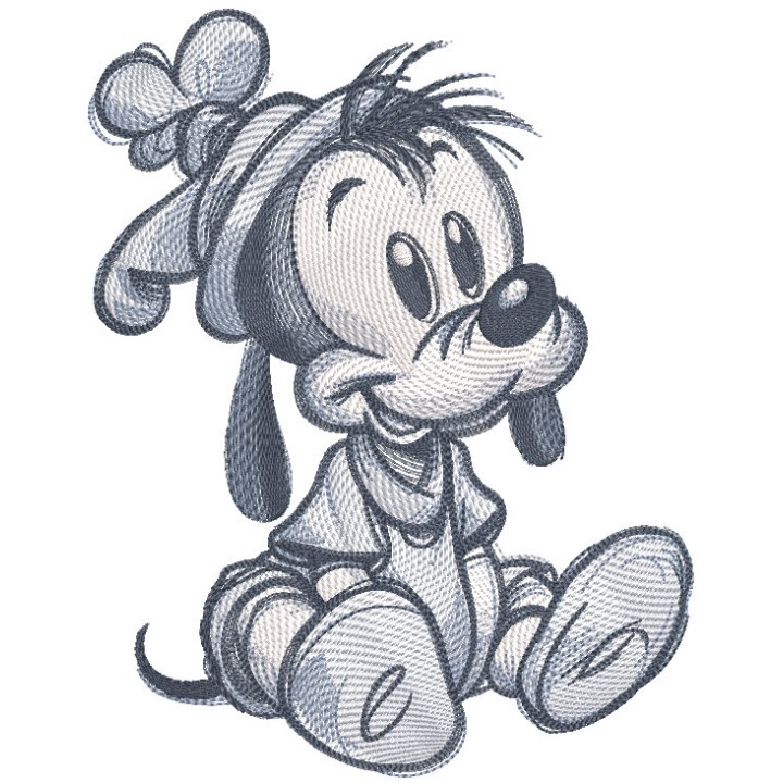 Sitting baby goofy sketch embroidery design - Embroidery Design