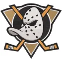 Detailed embroidery design of the Anaheim Ducks jersey logo, showcasing vibrant colors and intricate stitching.