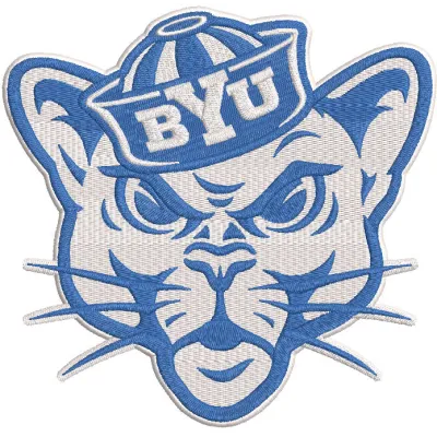 Brigham Young Cougars secondary logo embroidery design featuring the iconic blue and white colors.