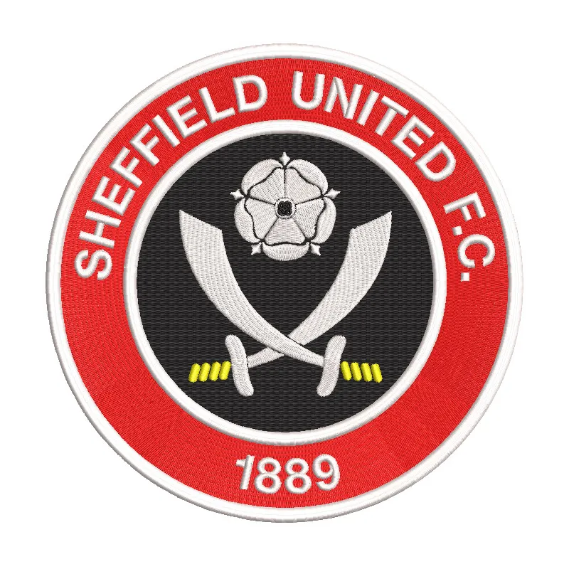 Sheffield United FC logo embroidery design featuring the iconic club crest and colors, perfect for football fans.