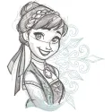 Frozen Anna sketch embroidery design featuring a delicate outline of Anna's character from Disney's Frozen.