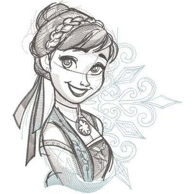 Frozen Anna sketch embroidery design featuring a delicate outline of Anna's character from Disney's Frozen.