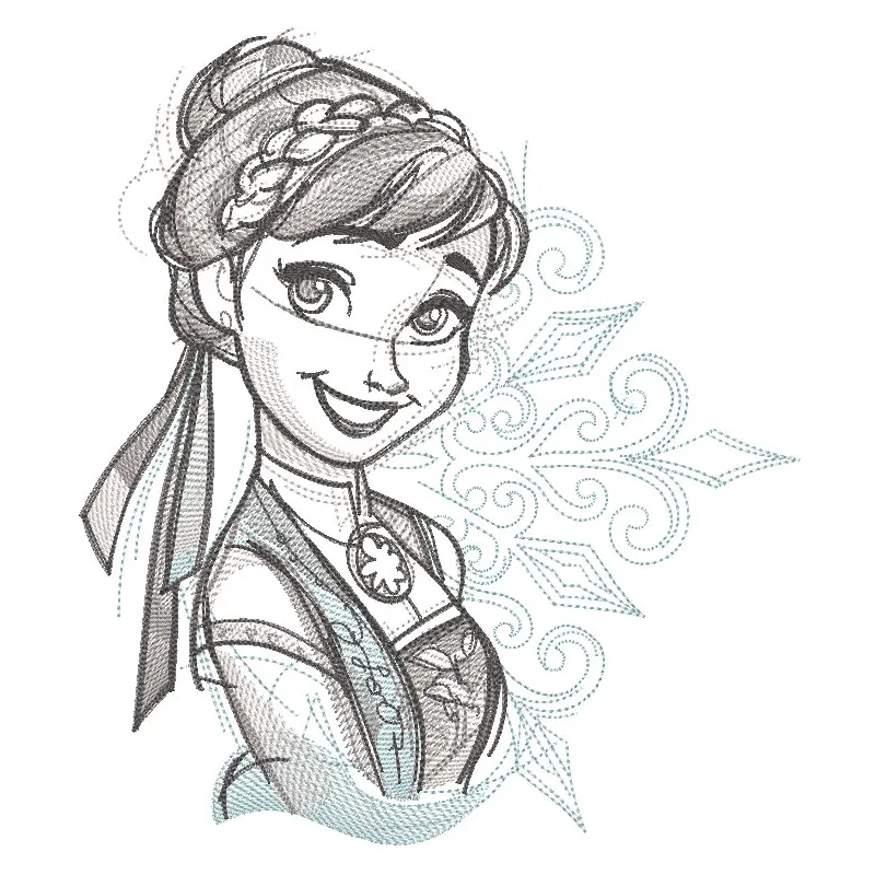 Frozen Anna sketch embroidery design featuring a delicate outline of Anna's character from Disney's Frozen.