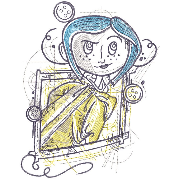 Coraline in window sketch embroidery design - Embroidery Design