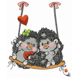 Couple of hedgehogs on swings embroidery design - Embroidery Design
