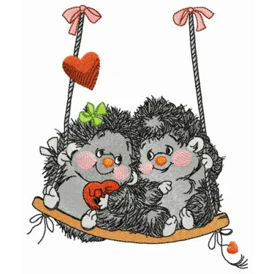 Charming Hedgehogs on Swings Embroidery Design