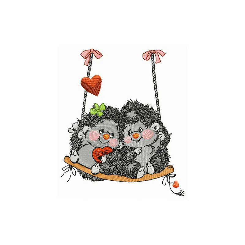 Charming Hedgehogs on Swings Embroidery Design