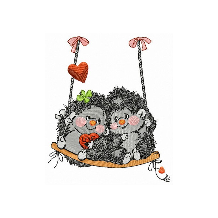 Couple of hedgehogs on swings embroidery design - Embroidery Design
