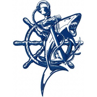 Wheel and wild shark embroidery design - Embroidery Design