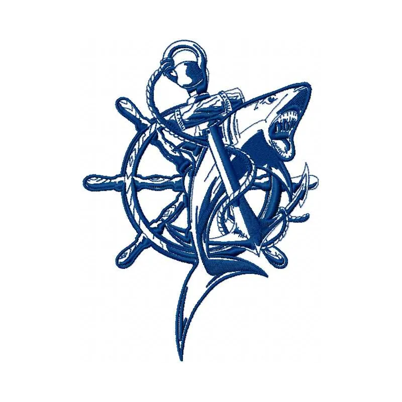 Wheel and wild shark embroidery design - Embroidery Design