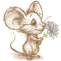 A mouse featuring a delicate chamomile sketch embroidery design, showcasing intricate details and soft colors.