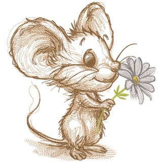 Mouse with chamomile sketch embroidery design - Embroidery Design