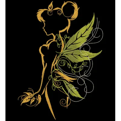 Fairy wings featuring intricate leaf embroidery design, inspired by Tinkerbell, displayed elegantly.