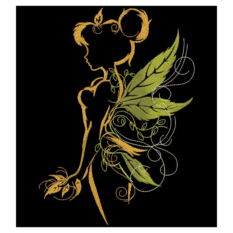 Fairy wings featuring intricate leaf embroidery design, inspired by Tinkerbell, displayed elegantly.