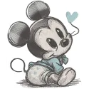 Vintage style embroidery design featuring Loving Baby Mickey Mouse in vibrant colors.