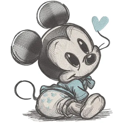 Vintage style embroidery design featuring Loving Baby Mickey Mouse in vibrant colors.