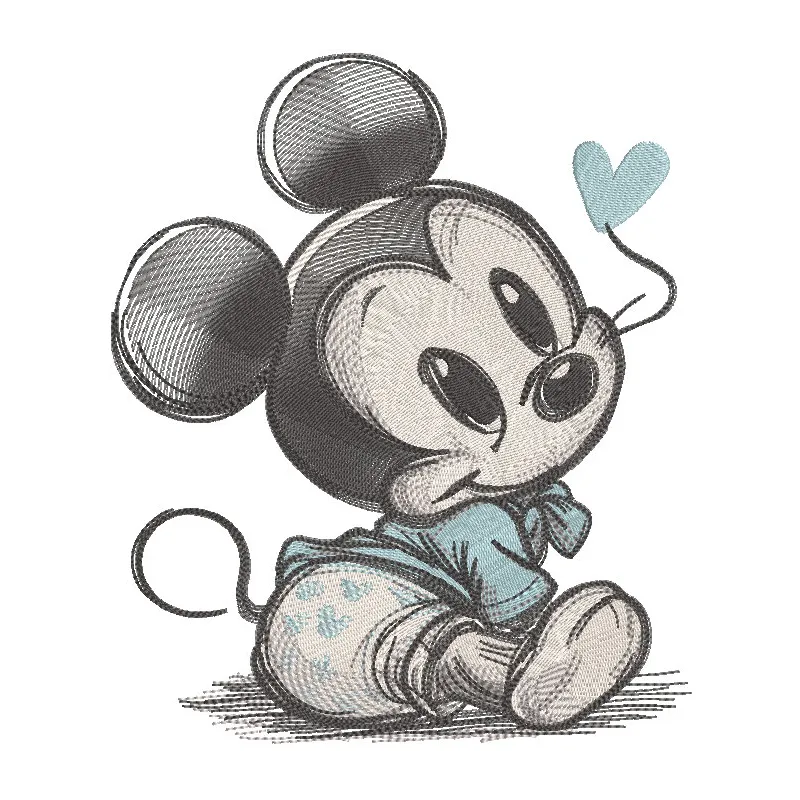 Vintage style embroidery design featuring Loving Baby Mickey Mouse in vibrant colors.