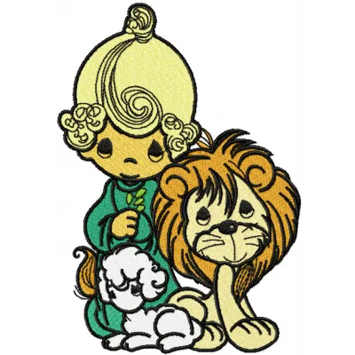 Boy with Lamb & Lion Stitching Pattern - Precious Moments