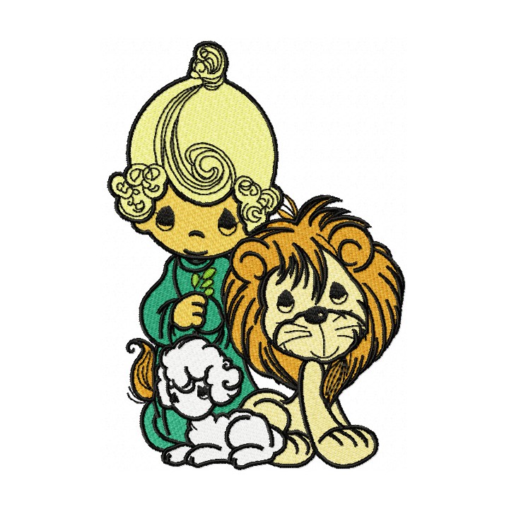 Boy with a lamb and a lion embroidery design - Embroidery Design