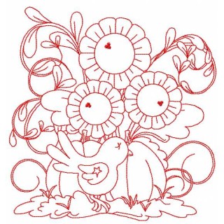Redwork garden embroidery design - Embroidery Design