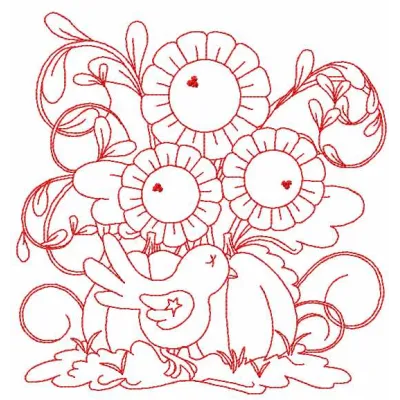 Redwork garden embroidery design - Embroidery Design