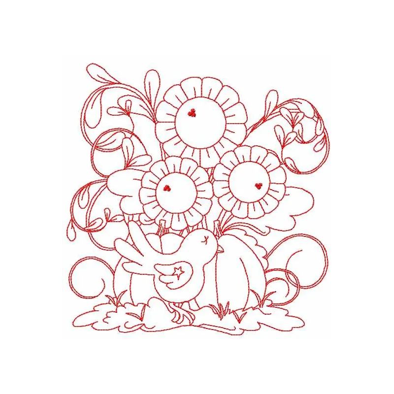 Redwork garden embroidery design - Embroidery Design