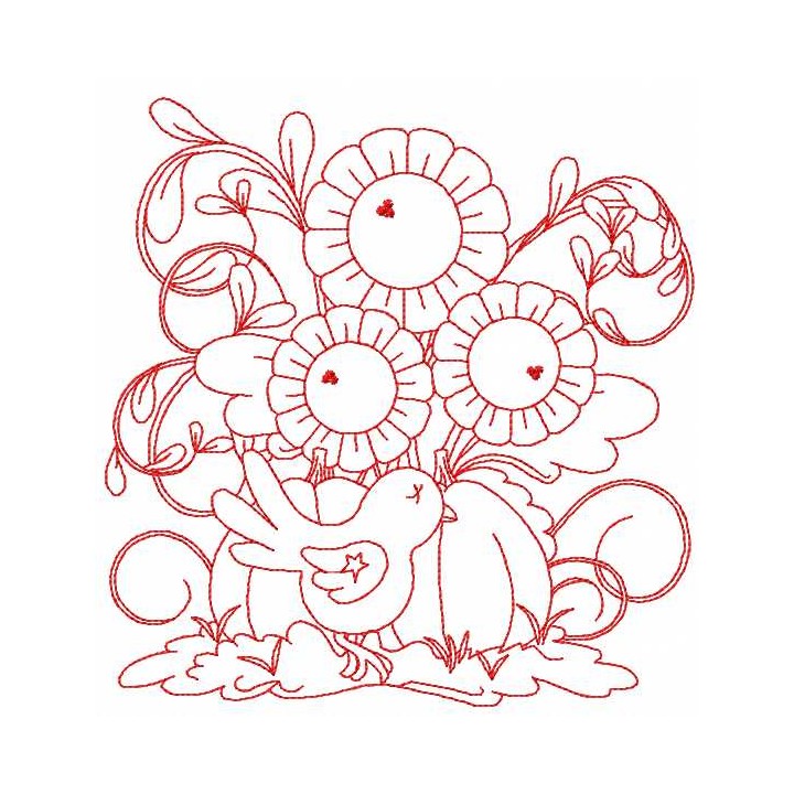 Redwork garden embroidery design - Embroidery Design