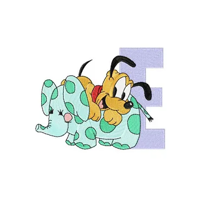 Pluto E Elephant Embroidery - Disney Letter Design