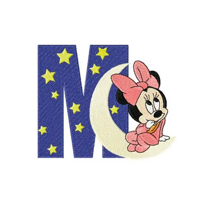 Minnie Mouse Letter M Moon Embroidery Design Download