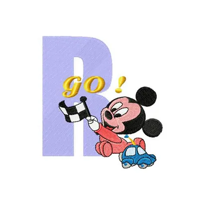 Mickey R Racing Embroidery - Disney Letter Design